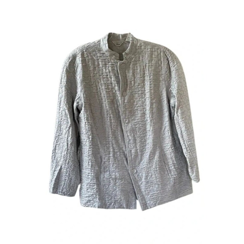 Laura Ashley Petite Silk Textured Mandarin Collar Blazer Jacket Light Blue